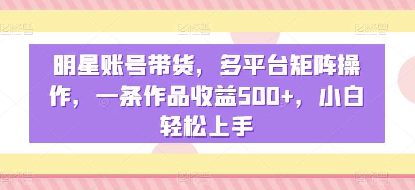 明星账号带货，多平台矩阵操作，一条作品收益500+，小白轻松上手【揭秘】-宇文网创