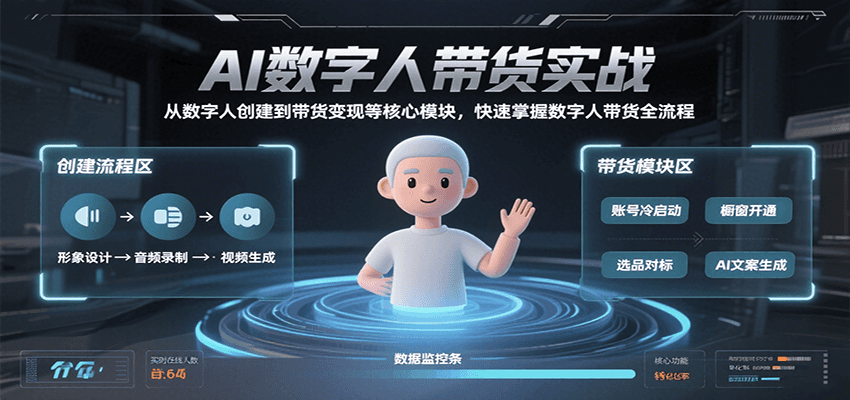 AI数字人带货实战，从数字人创建到带货变现各核心模块，快速掌握全流程-宇文网创