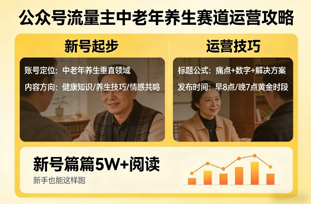 公众号流量主中老年养生赛道，新号篇篇5W+阅读，新手也能这样跑-宇文网创