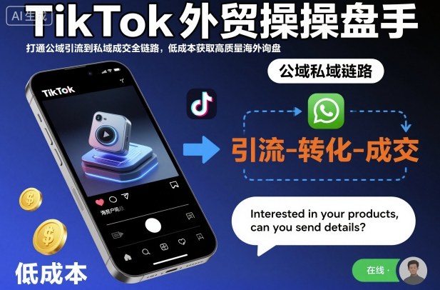 TikTok外贸操盘手,打通公域引流到私域成交全链路,低成本获取高质量海外询盘-宇文网创