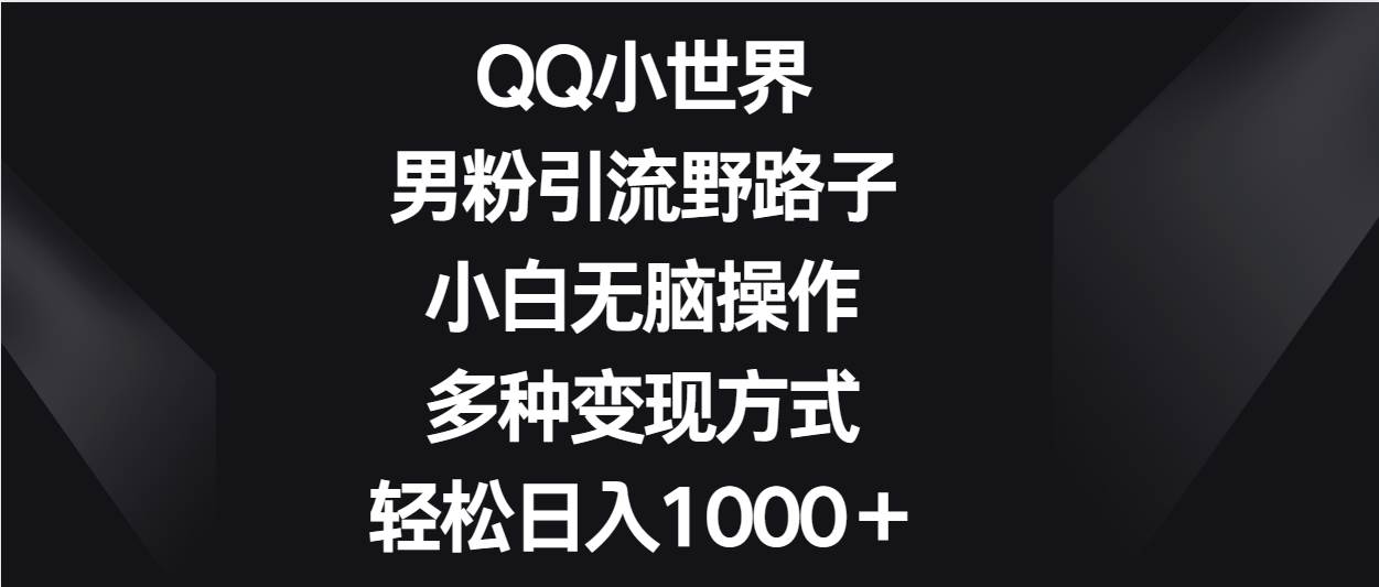 QQ小世界男粉引流野路子，小白无脑操作，多种变现方式轻松日入1000＋-宇文网创