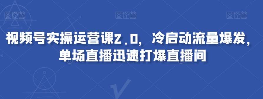 视频号实操运营课2.0，冷启动流量爆发，单场直播迅速打爆直播间-宇文网创