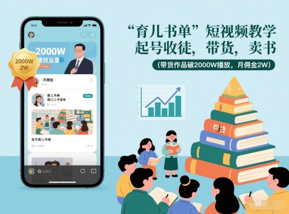 育儿书单短视频教学，起号收徒，带货，卖书（带货作品破2000W播放，月佣金2W）-宇文网创