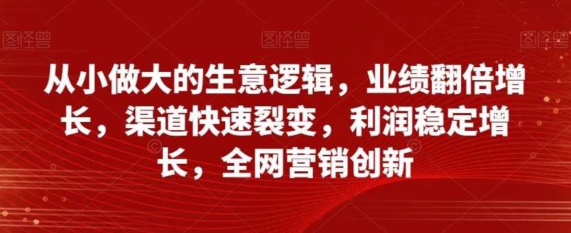从小做大的生意逻辑，业绩翻倍增长，渠道快速裂变，利润稳定增长，全网营销创新-宇文网创