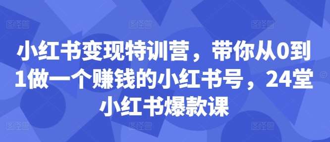 小红书变现特训营，带你从0到1做一个赚钱的小红书号，24堂小红书爆款课-宇文网创