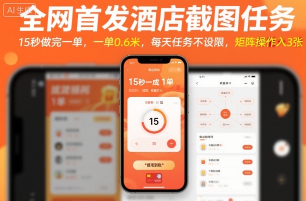 全网首发酒店截图任务，15秒做完一单，一单0.6米，每天任务不设限，矩阵操作日入3张【揭秘】-宇文网创