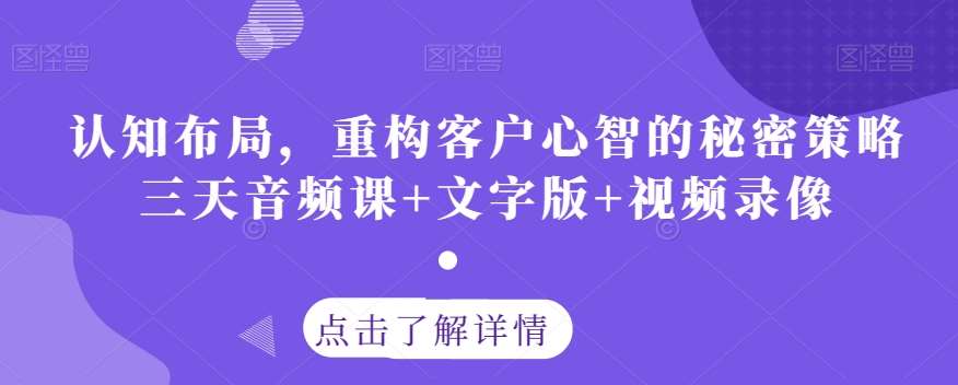 认知布局，重构客户心智的秘密策略三天音频课+文字版+视频录像-宇文网创