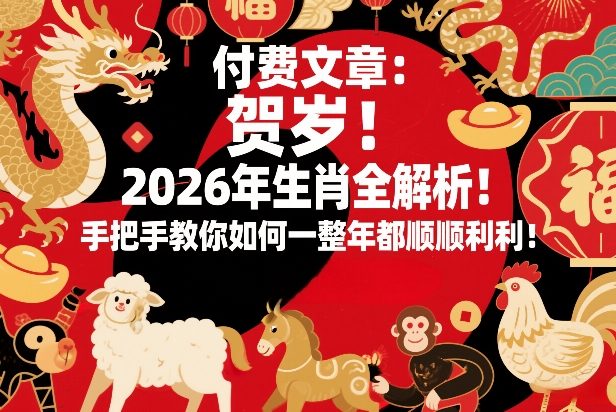 付费文章：贺岁！2026年生肖全解析！手把手教你如何一整年都顺顺利利！-宇文网创