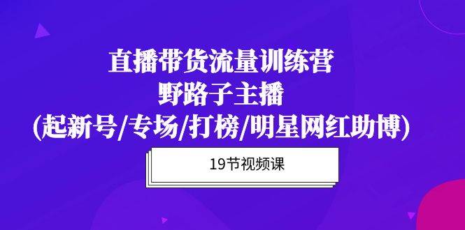 （10016期）直播带货流量特训营，野路子主播(起新号/专场/打榜/明星网红助博)19节课-宇文网创