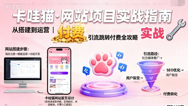 卡哇猫·网站项目，网站搭建与运营以及引流跳转付费-宇文网创