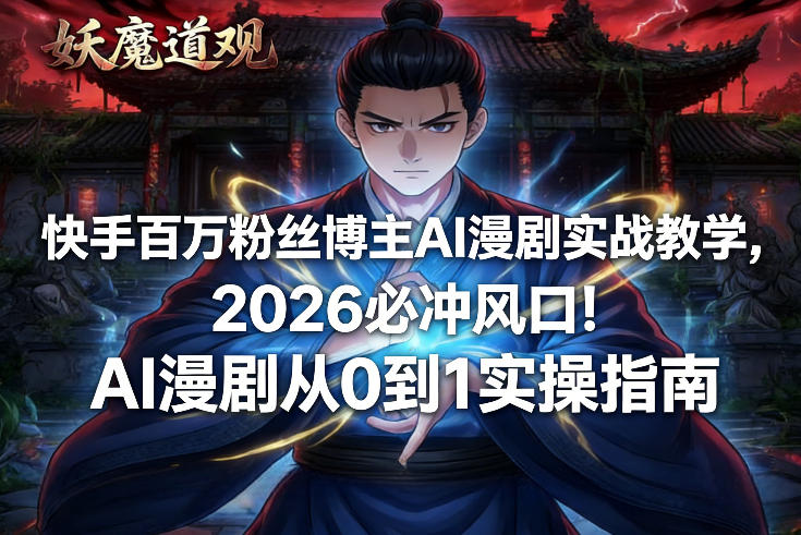 快手百万粉丝博主AI漫剧实战教学，2026必冲风口！AI漫剧从0到1实操指南-宇文网创