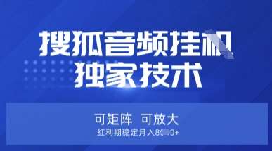 【搜狐音频挂G】独家技术,可矩阵可放大,红利期稳定月入8k【揭秘】-宇文网创