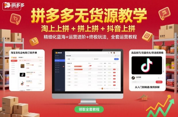 拼多多无货源教学，淘上拼+拼上拼+抖上拼，精细化蓝海+运营进阶+终极玩法，全套运营教程-宇文网创