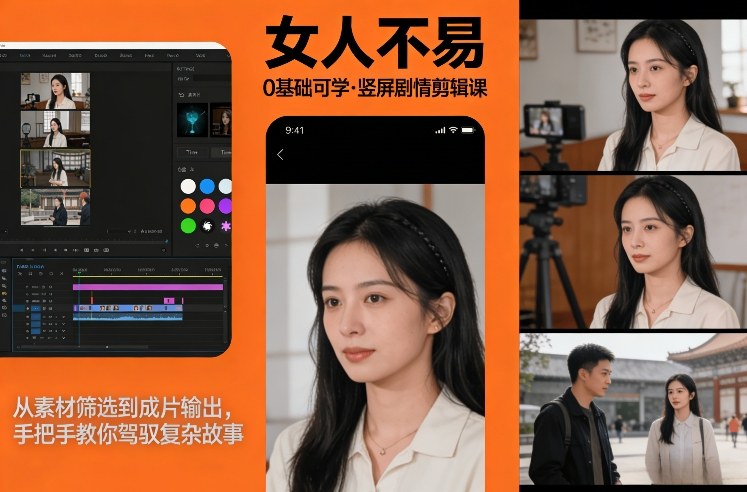 0基础可学！《女人不易》竖屏剧情剪辑课，从素材筛选到成片输出，手把手教你驾驭复杂故事-宇文网创