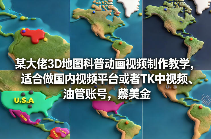 某大佬3D地图科普动画视频制作教学,适合做国内视频平台或者TK中视频、油管账号,賺美金-宇文网创