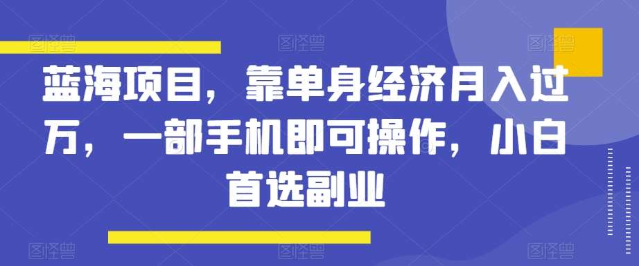 蓝海项目，靠单身经济月入过万，一部手机即可操作，小白首选副业【揭秘】-宇文网创