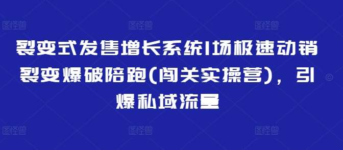 裂变式发售增长系统1场极速动销裂变爆破陪跑(闯关实操营)，引爆私域流量-宇文网创