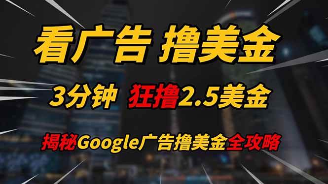 （14701期）看广告，撸美金！！3分钟赚2.5美金！！日入200美金不是梦！揭秘Google...-宇文网创