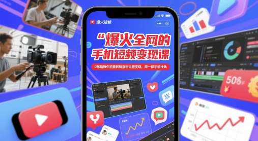 爆火全网的手机短视频变现课，0基础教你拍摄剪辑涨粉运营变现，用一部手机挣钱-宇文网创