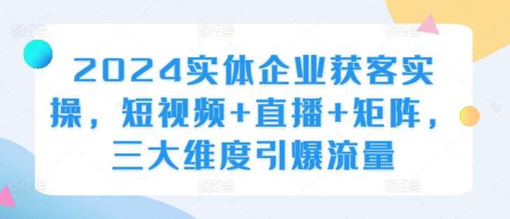2024实体企业获客实操，短视频+直播+矩阵，三大维度引爆流量-宇文网创