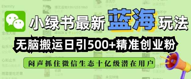 小绿书无脑搬运引流，全自动日引500精准创业粉，微信生态内又一个闷声发财的机会-宇文网创