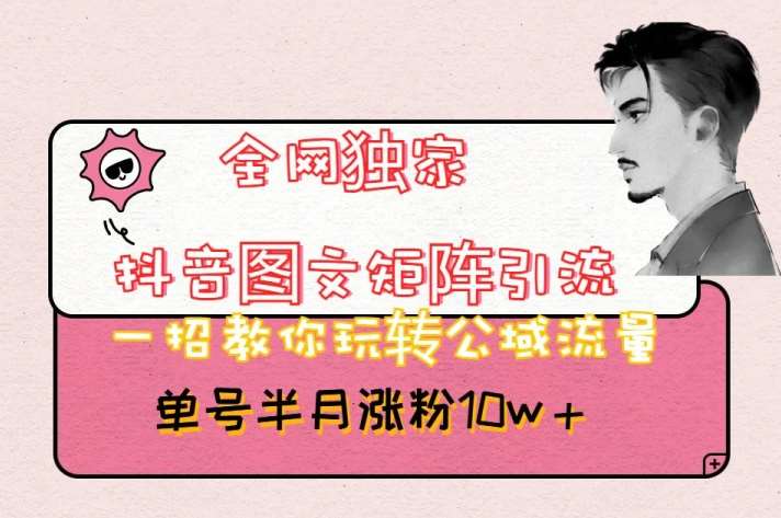 全网独家抖音图文矩阵引流，一招教你玩转公域流量，单号半月涨粉10w+【揭秘】-宇文网创