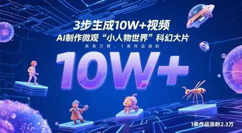 3步生成10W+视频，AI制作微观“小人物世界”科幻大片，条条万赞，1条作品涨粉2.3W-宇文网创