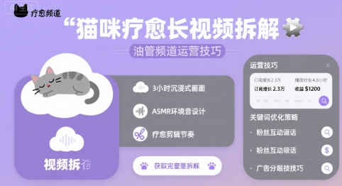 猫咪疗愈长视频拆解 &油管频道运营技巧-宇文网创