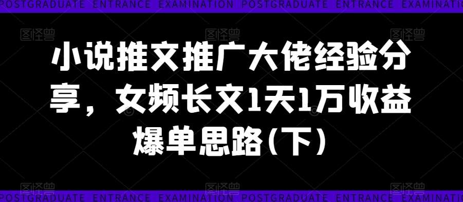 小说推文推广大佬经验分享，女频长文1天1万收益爆单思路(下)-宇文网创