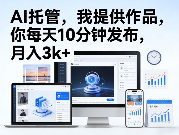 公众号AI托管，我提供作品，你每天10分钟发布，月入3k+【揭秘】-宇文网创