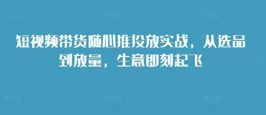 短视频带货随心推投放实战,从选品到放量,生意即刻起飞-宇文网创