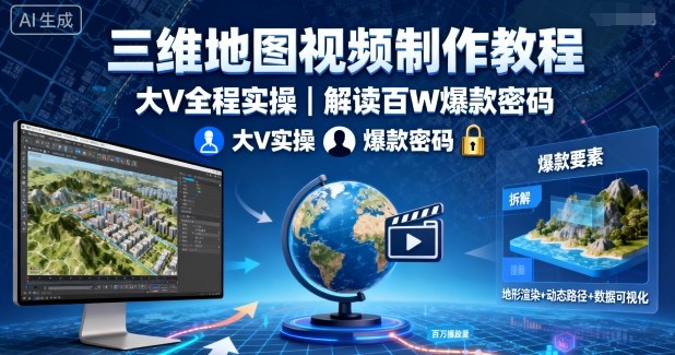 三维地图视频制作教程，大V全程实操，解读百W爆款密码-宇文网创