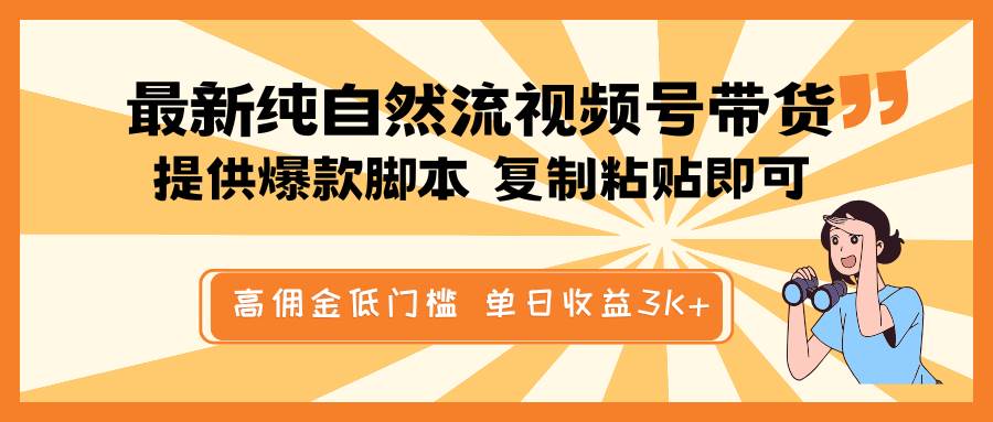 最新纯自然流视频号带货，提供爆款脚本简单 复制粘贴即可，高佣金低门槛，单日收益3K+-宇文网创