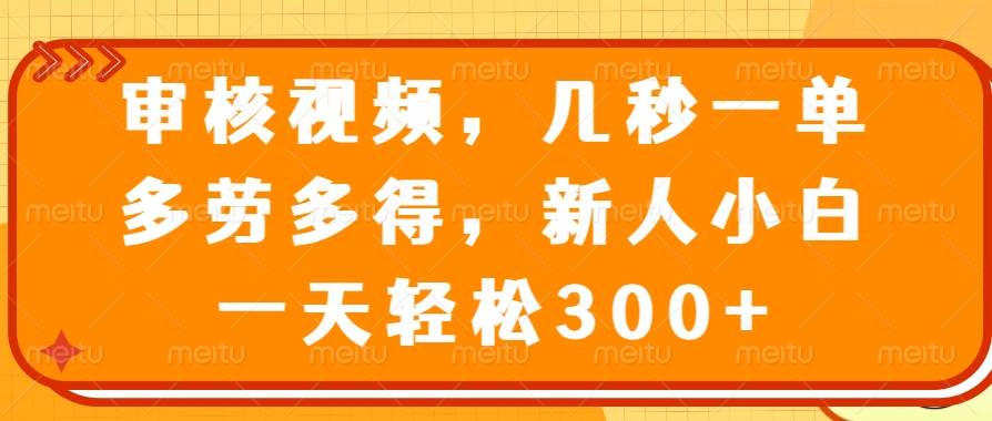 （14294期）审核视频，几秒一单，多劳多得，新人小白一天轻松300+-宇文网创