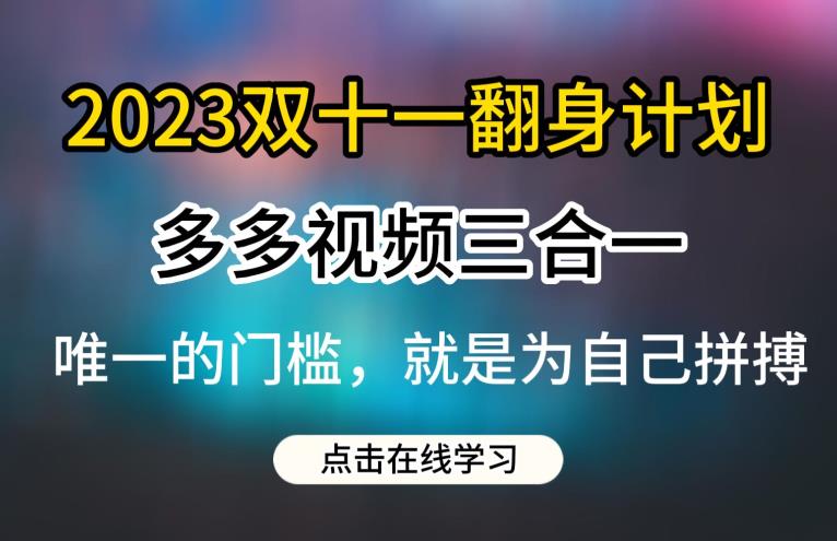2023双十一翻身计划，多多视频带货三合一玩法教程【揭秘】-宇文网创