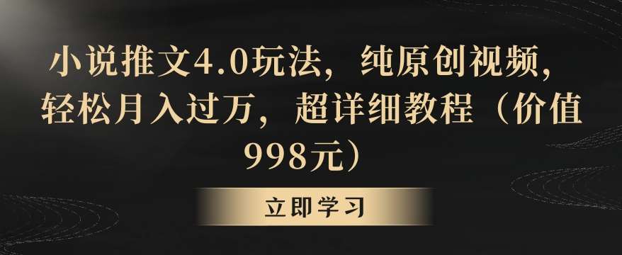 小说推文4.0玩法，纯原创视频，轻松月入过万，超详细教程（价值998元）【揭秘】-宇文网创