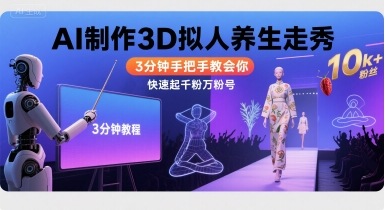 Ai制作3D拟人养生走秀，3分钟手把手教会你，快速起千粉万粉号-宇文网创