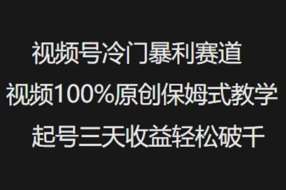 视频号冷门暴利赛道视频100%原创保姆式教学起号三天收益轻松破千-宇文网创