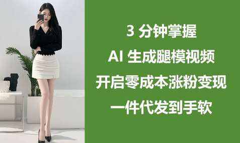 3分钟掌握AI生成腿模视频，开启零成本涨粉变现，一件代发到手软-宇文网创