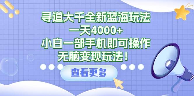 （9479期）寻道大千全新蓝海玩法，一天4000+，小白一部手机即可操作，无脑变现玩法！-宇文网创