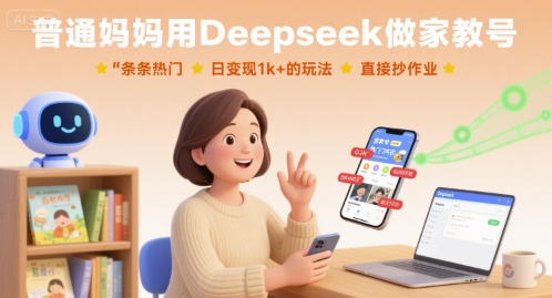 普通妈妈用Deepseek做家教号,条条热门,日变现1k+的玩法,直接抄作业-宇文网创