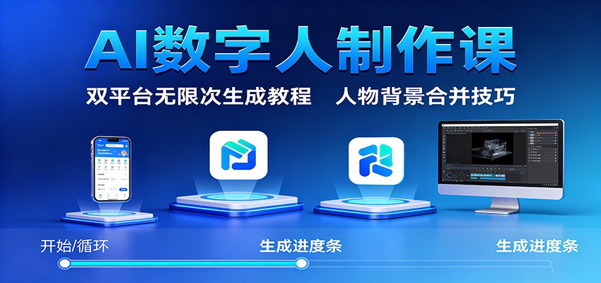 AI数字人制作课：双平台无限次生成教程，人物背景合并技巧-宇文网创