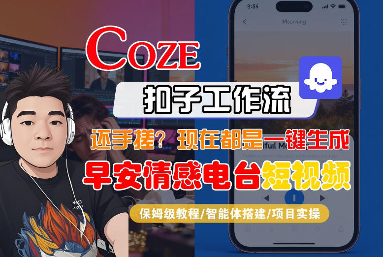 【Coze工作流搭建实操教程】【coze】早安情感电台日签视频还在手动做？用扣子工作流自动生成，省时90%-宇文网创