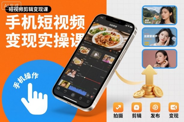 手机短视频变现实操课，短视频剪辑变现课-宇文网创