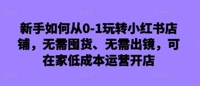 新手如何从0-1玩转小红书店铺，无需囤货、无需出镜，可在家低成本运营开店-宇文网创