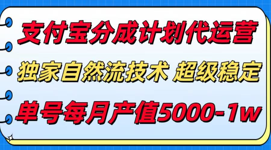 支付宝分成计划代运营，独家自然流技术，收益稳定，单号月产5000＋-宇文网创