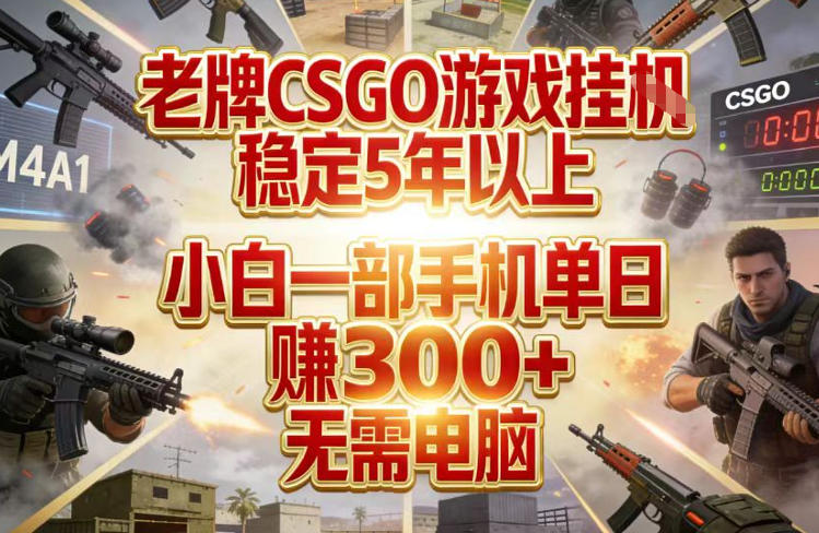 老牌CSGO游戏挂G，稳定5年以上，小白一部手机单日賺3张+，无需电脑【揭秘】-宇文网创