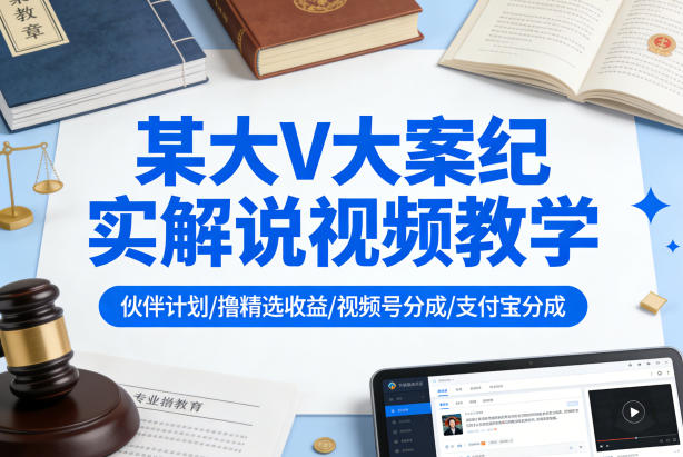 某大V大案纪实解说视频教学，可做伙伴计划、撸精选收益，视频号和支付宝分成计划均可-宇文网创