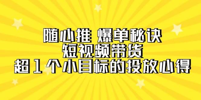 （9687期）随心推 爆单秘诀，短视频带货-超1个小目标的投放心得（7节视频课）-宇文网创