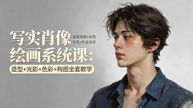 （17967期）写实肖像绘画系统课：造型+光影+色彩+构图全套教学，配套笔刷+示范+作业点评-宇文网创
